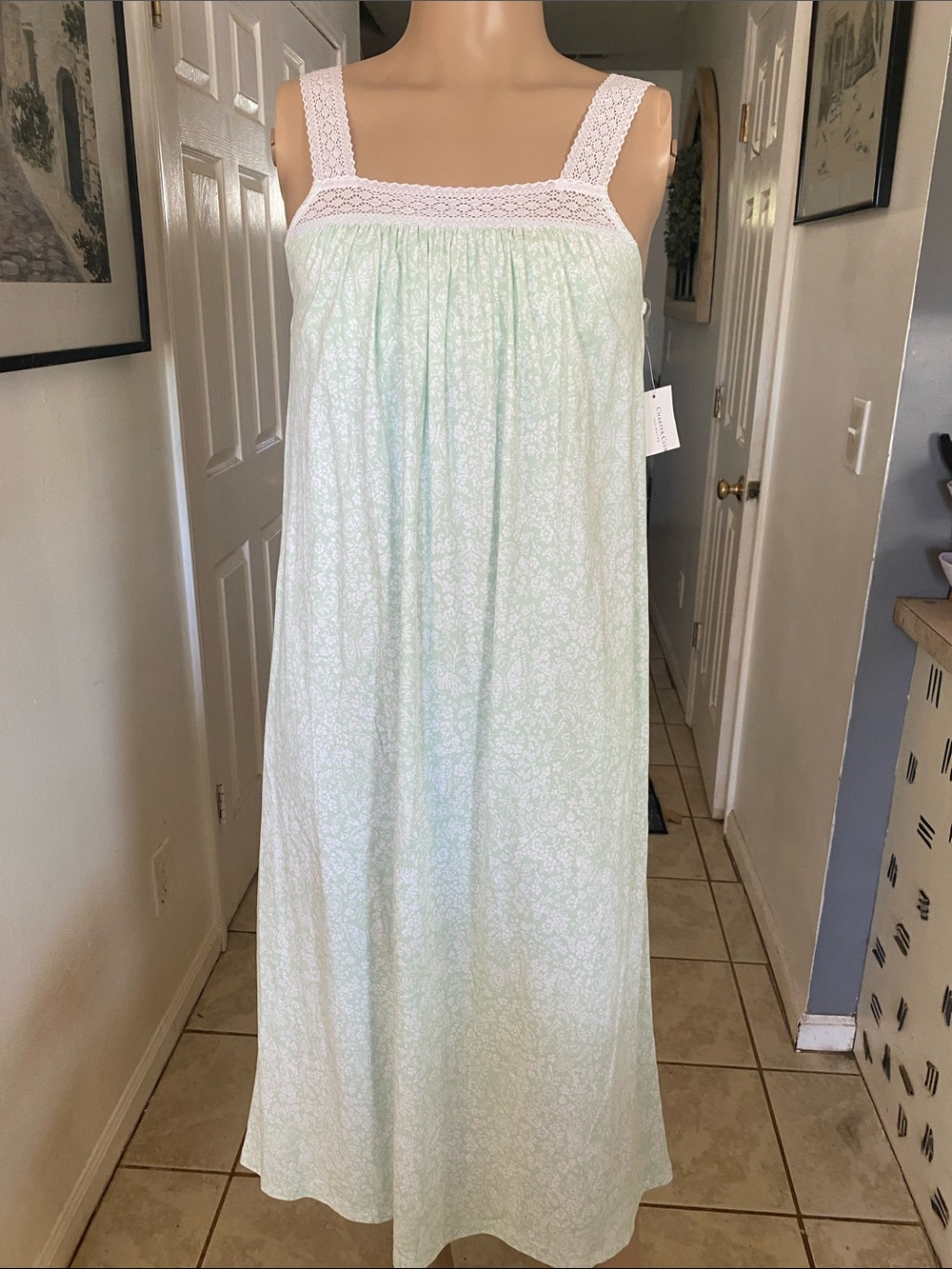 Charter Club Mint Green CottonLace-Trim Nightgown. Shelf bra.